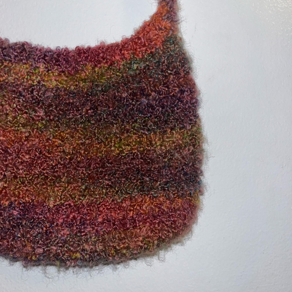handmade multicolor fuzzy crochet bag